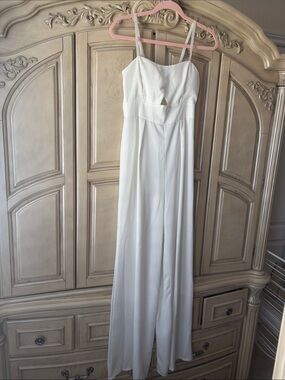 Women's White Jumpsuit with Belt - Elegant Strap Design